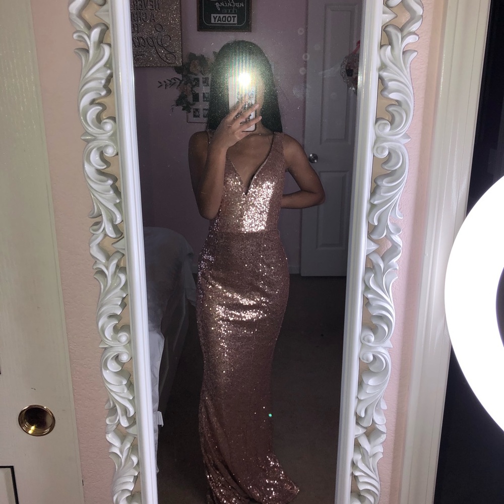 Rose Gold Sequins Prom Dress